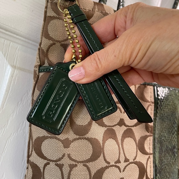Coach Shoulder Bag- Signature canvas with Green Snakeskin—NEW! - Picture 8 of 10